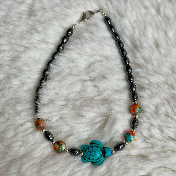 NEW Hematite Turquoise Turtle Anklet handcrafted in Kauai - Picture 1 of 2